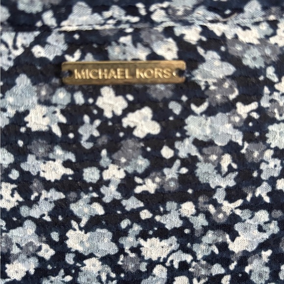 Michael Kors Navy Floral Blouse Long Sleeve Bell Style with Ruffles - Picture 5 of 8